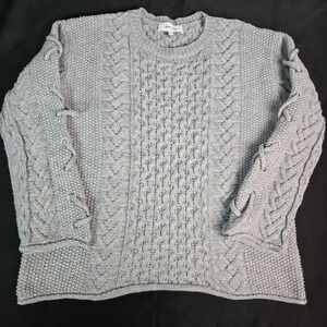 JOHN + JENN Grey‎ Cable Knit Lace Up Sweater Medium